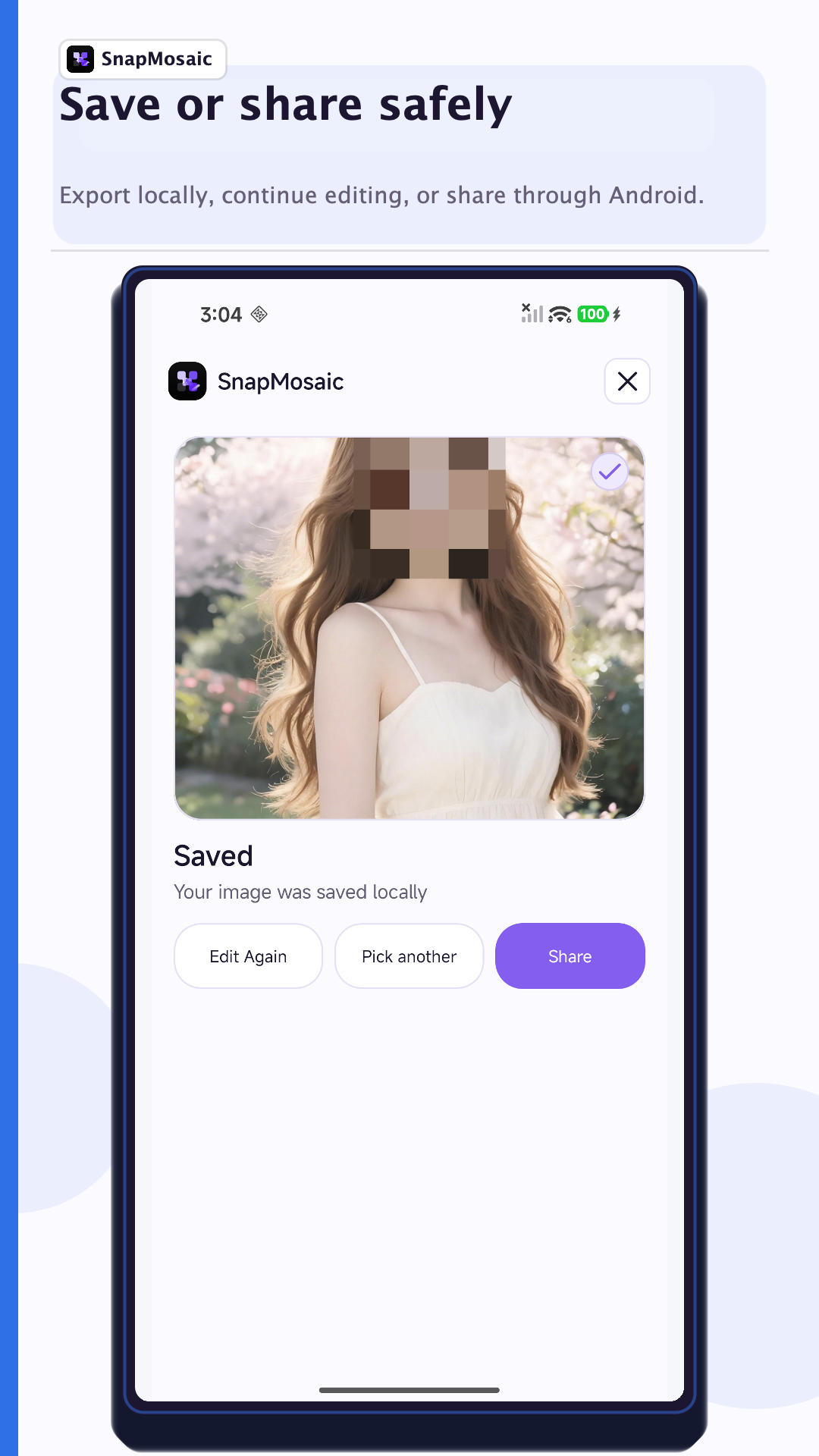 SnapMosaic 1.5.0 local save and share preview